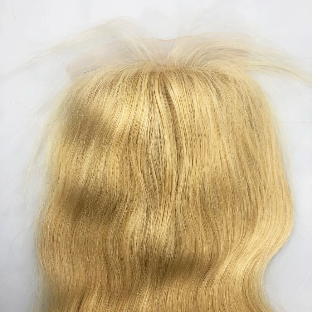 Blonde Body Wave Silk Silicone Silk Lace Closure Remy Human Hair