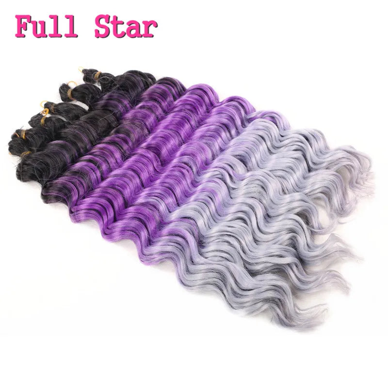 Ombre Deep Water Wave Bulk Crochet Synthetic Hair - Various Colors Available