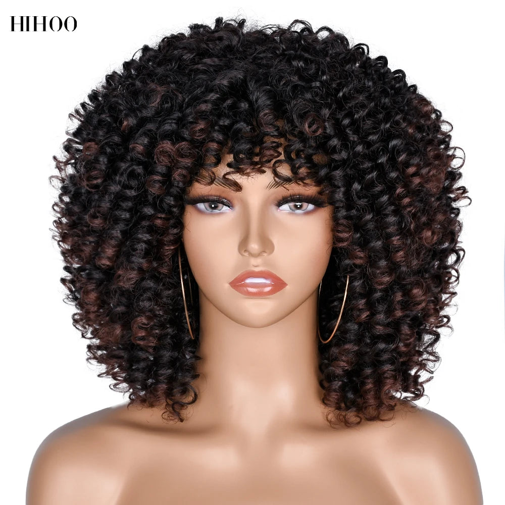 Synthetic Short Curly Wigs With Bangs - Various Colors Available