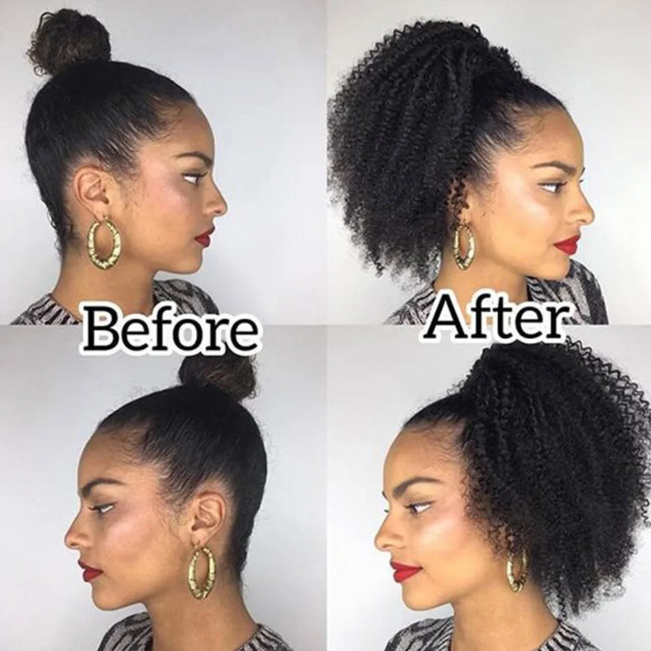 Afro Kinky Curly Drawstring Human Hair Ponytail