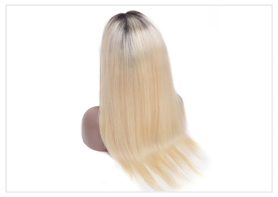 Dark Root 1B 613 Ombre Blonde13 Brazilian Straight  - Full Lace Front Human Hair Wig
