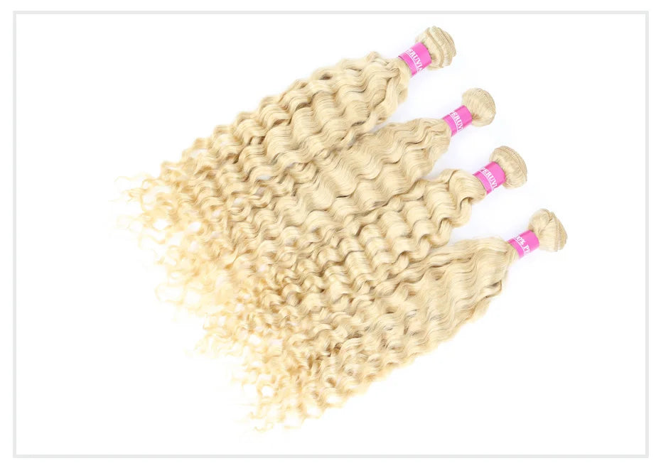 Deep Wave Malaysian Curly Human Hair Weave Bundle 613 Blonde