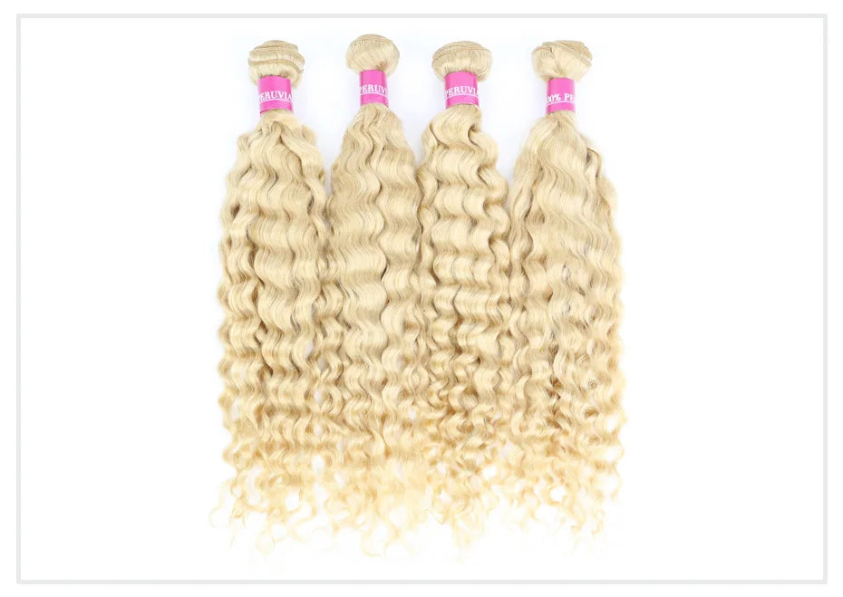 Deep Wave Malaysian Curly Human Hair Weave Bundle 613 Blonde