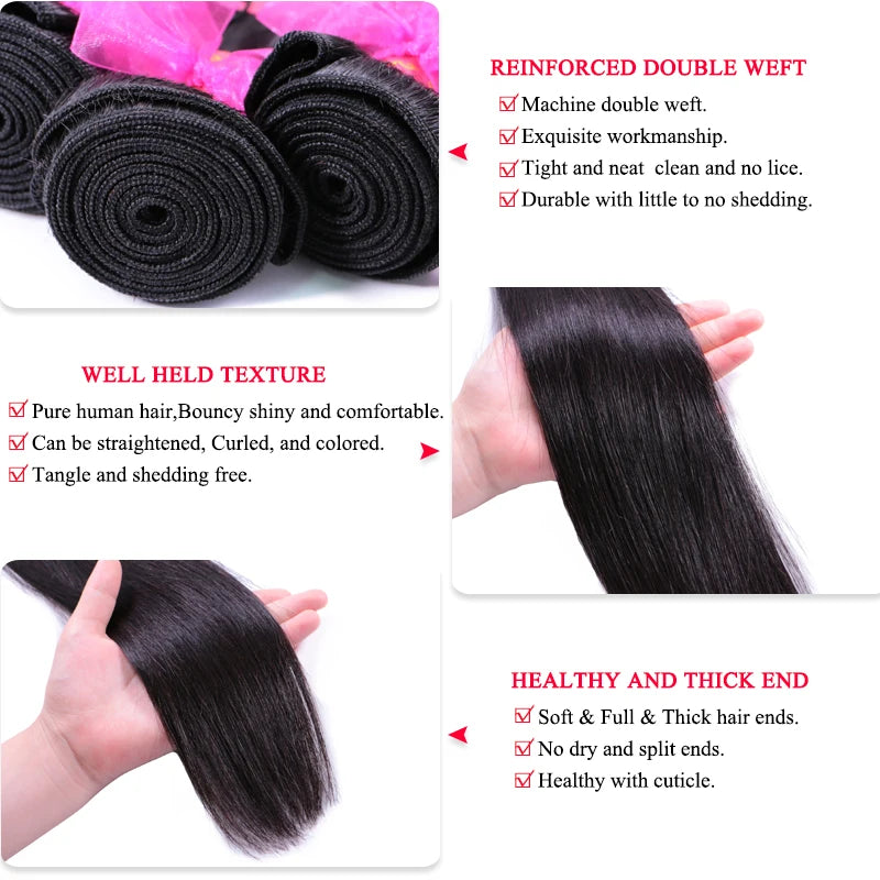 Straight Unprocessed Raw Human Hair Bundles - Natural Color
