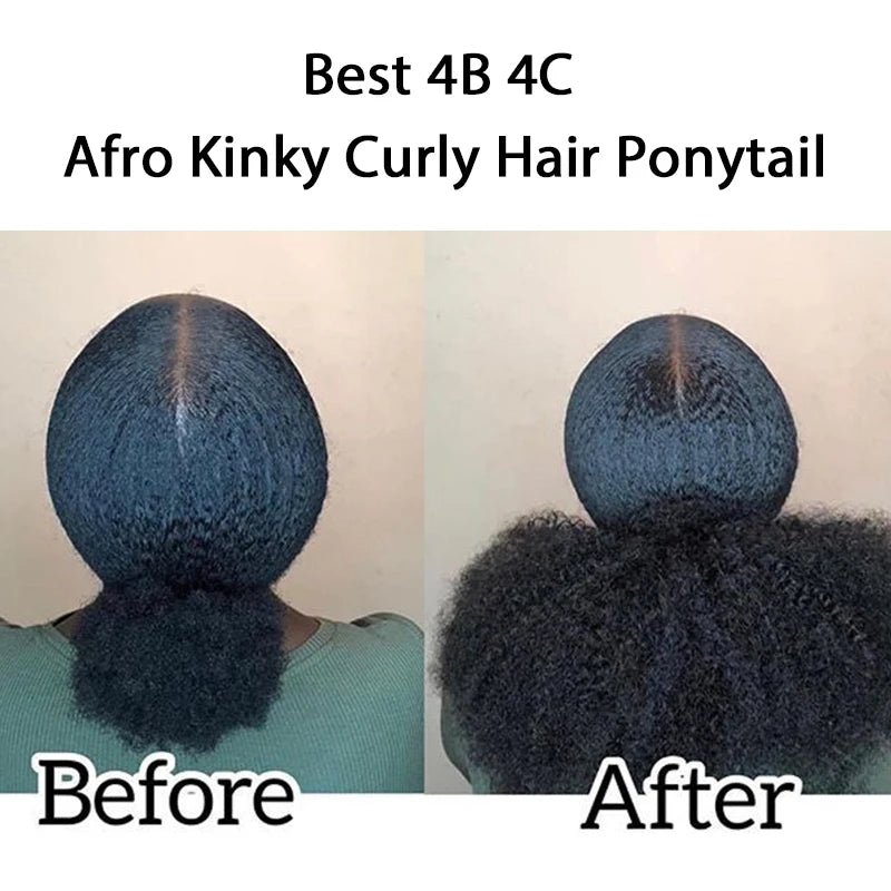 Afro Kinky Curly Drawstring or Straight Wrap Around Human Hair Ponytails