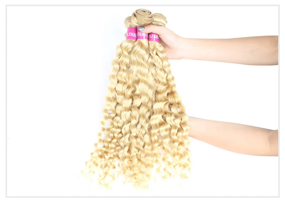 Deep Wave Malaysian Curly Human Hair Weave Bundle 613 Blonde