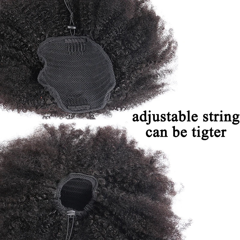 Afro Kinky Curly Drawstring or Straight Wrap Around Human Hair Ponytails
