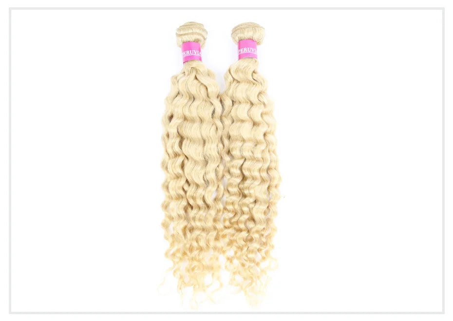 Deep Wave Malaysian Curly Human Hair Weave Bundle 613 Blonde