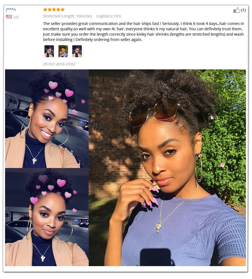 Afro Kinky Curly Drawstring or Straight Wrap Around Human Hair Ponytails