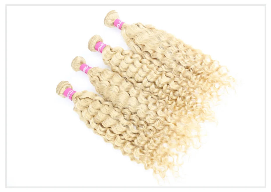 Deep Wave Malaysian Curly Human Hair Weave Bundle 613 Blonde