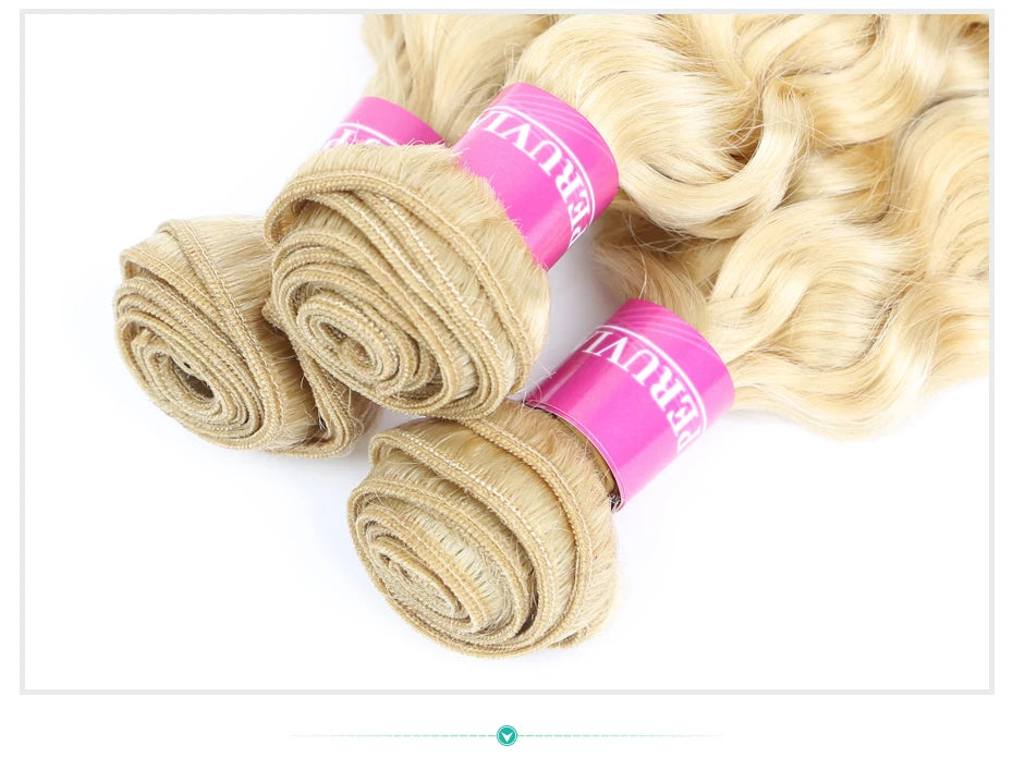 Deep Wave Malaysian Curly Human Hair Weave Bundle 613 Blonde