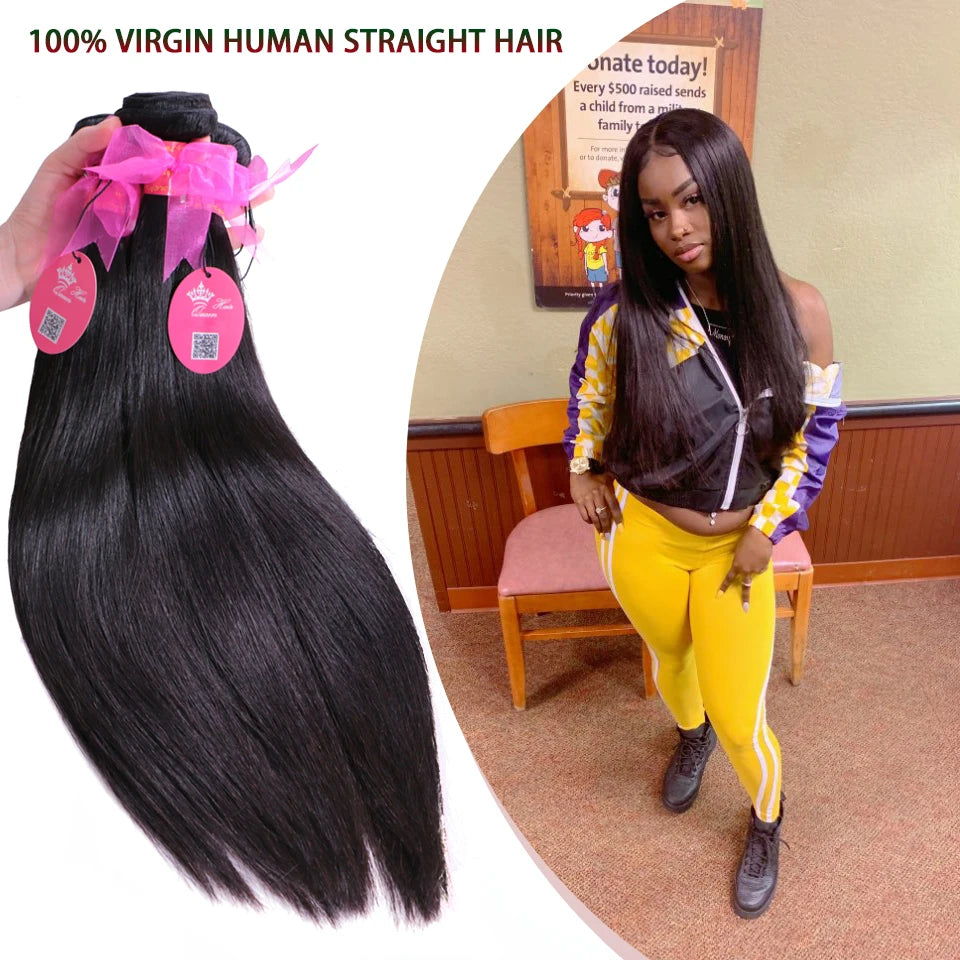 Straight Unprocessed Raw Human Hair Bundles - Natural Color