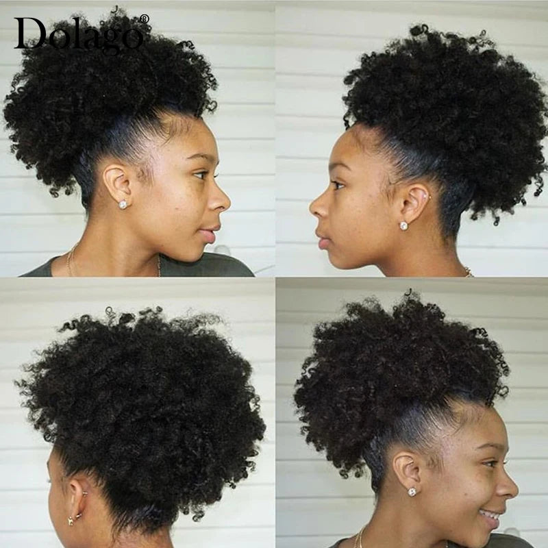 Afro Kinky Curly Drawstring or Straight Wrap Around Human Hair Ponytails