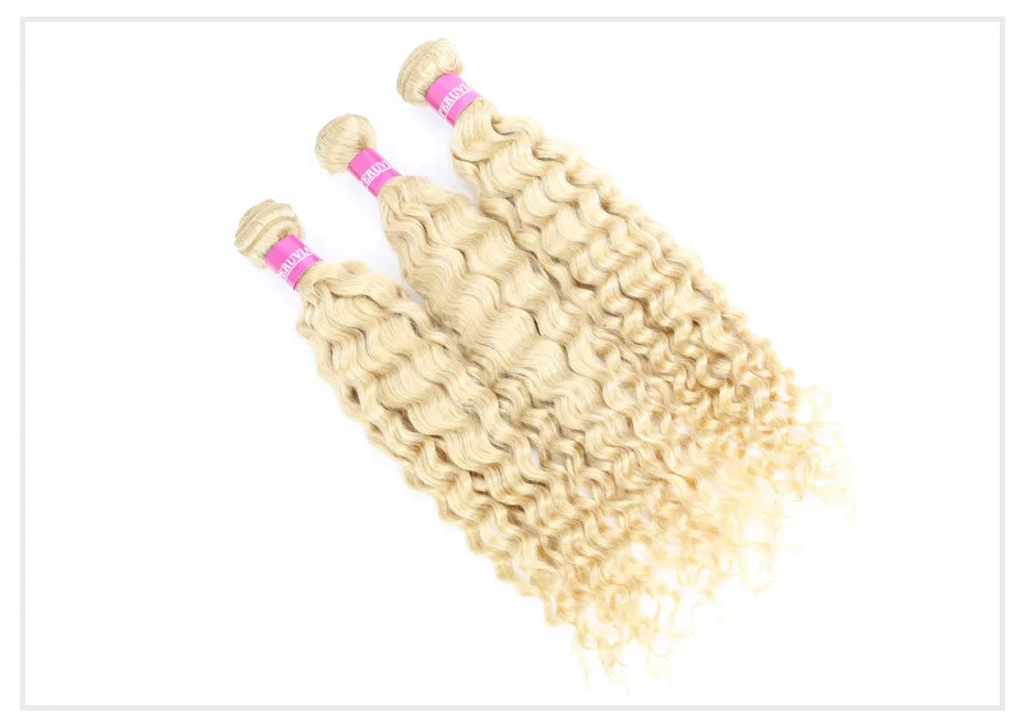 Deep Wave Malaysian Curly Human Hair Weave Bundle 613 Blonde