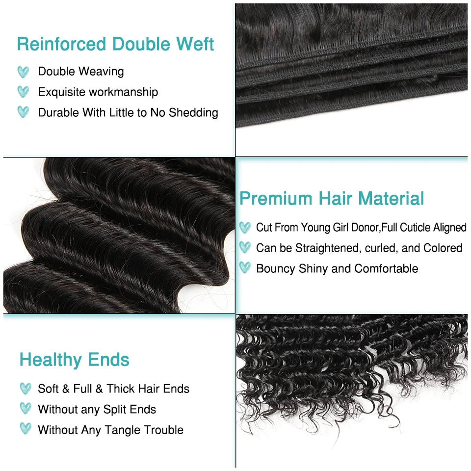 2Trendy - Deep Wave 100% Human Hair 1, 3 & 4pc Bundle Options