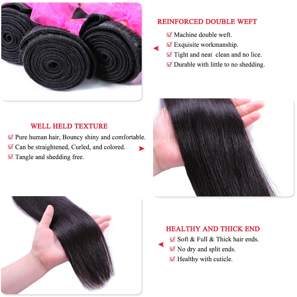 Straight Unprocessed Raw Human Hair Bundles - Natural Color