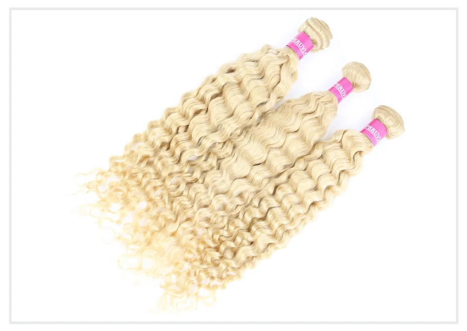 Deep Wave Malaysian Curly Human Hair Weave Bundle 613 Blonde