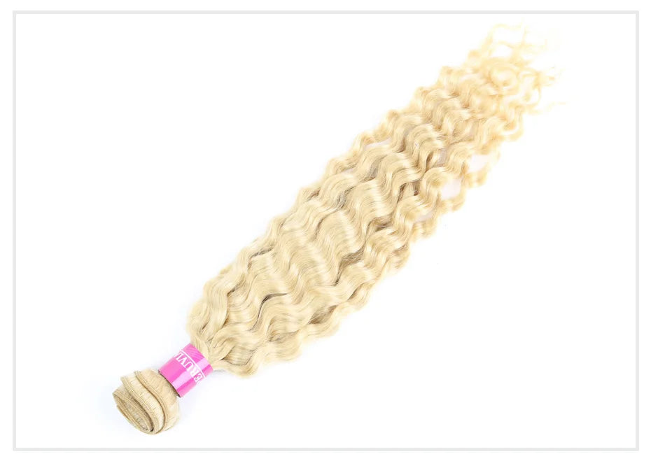 Deep Wave Malaysian Curly Human Hair Weave Bundle 613 Blonde