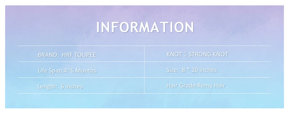 0.08mm Thickness PU Poly Base Double Knotted Toupee Human Hair - Capillary Prothesis