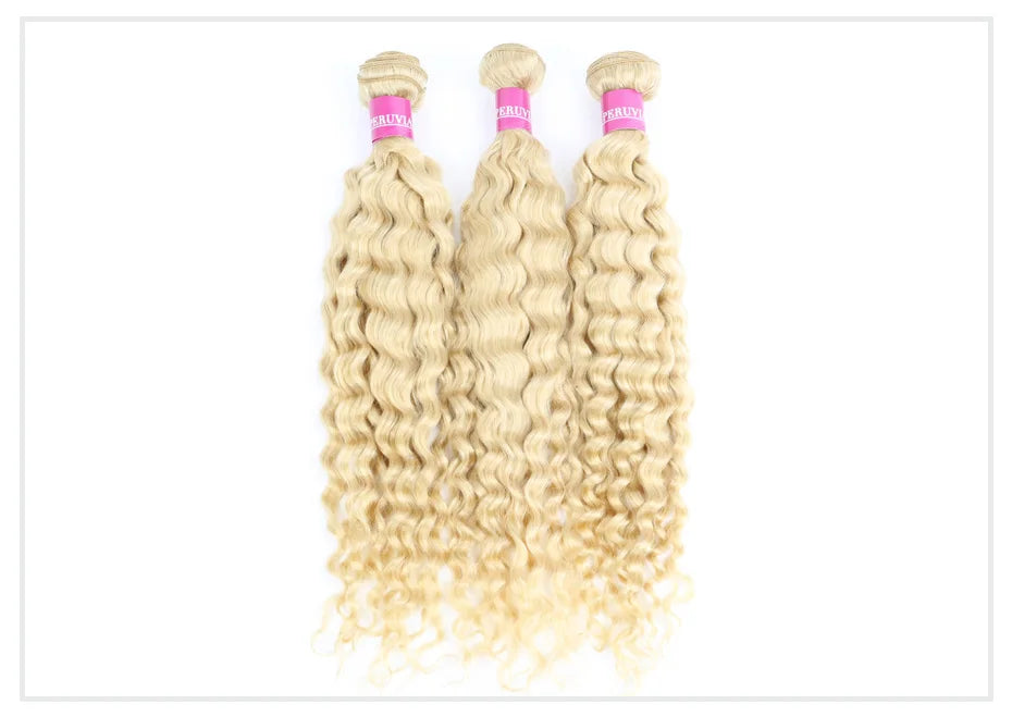 Deep Wave Malaysian Curly Human Hair Weave Bundle 613 Blonde