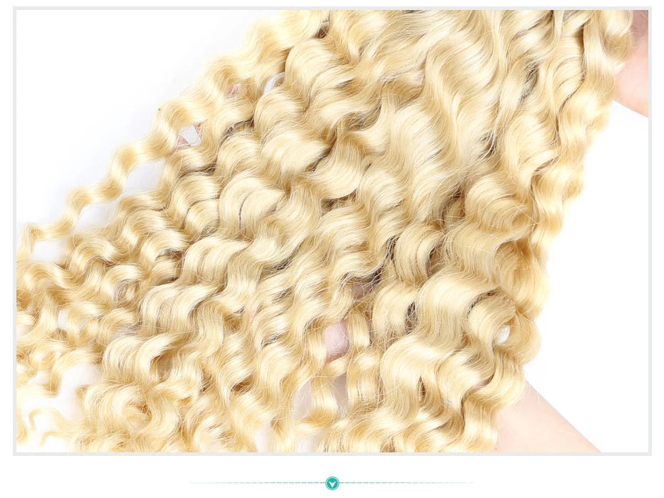 Deep Wave Malaysian Curly Human Hair Weave Bundle 613 Blonde