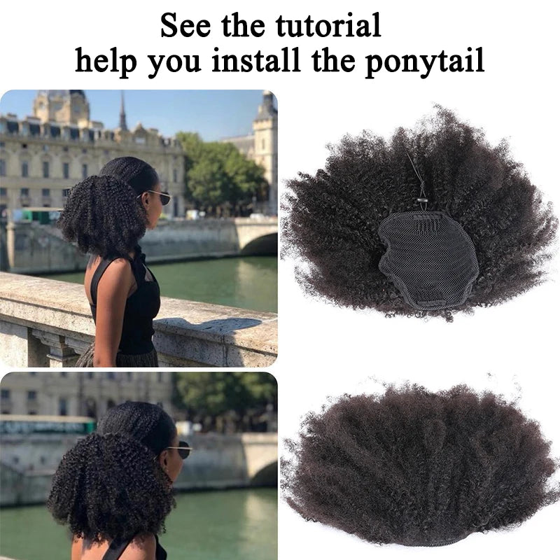 Afro Kinky Curly Drawstring or Straight Wrap Around Human Hair Ponytails