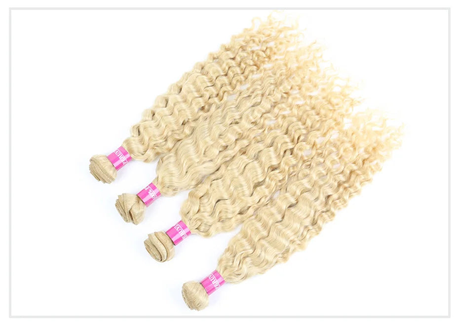 Deep Wave Malaysian Curly Human Hair Weave Bundle 613 Blonde