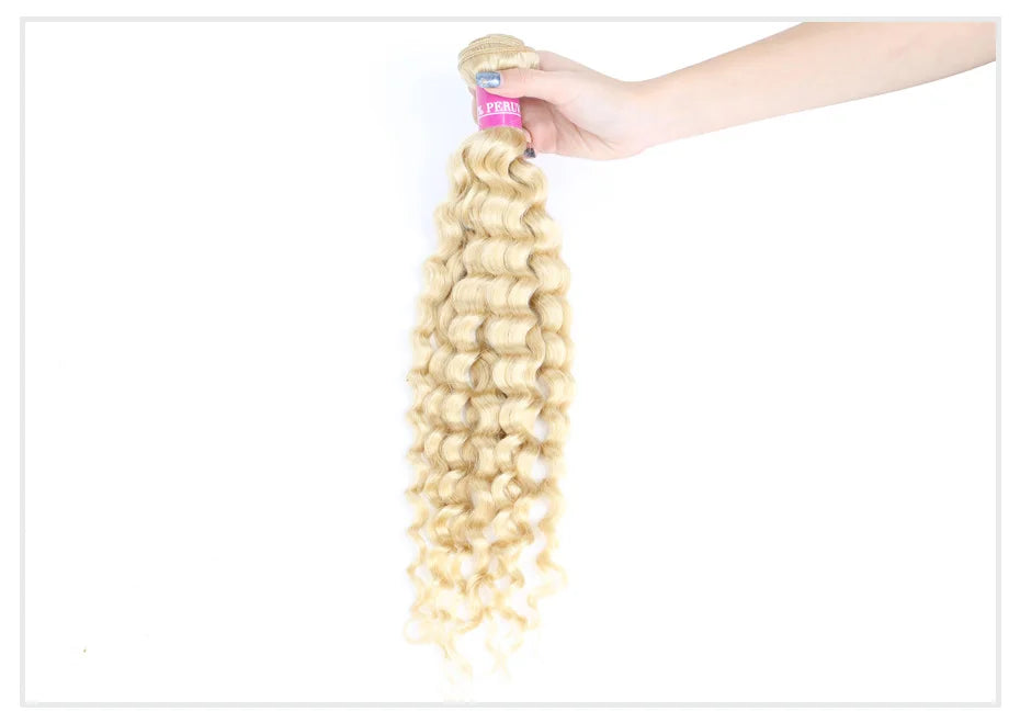 Deep Wave Malaysian Curly Human Hair Weave Bundle 613 Blonde
