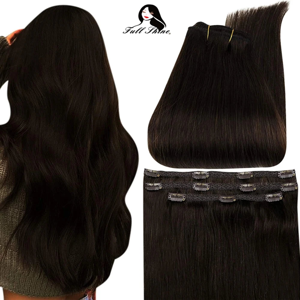 Full Shine Straight Human Hair 3pc Clip in Hair Extensions  - Various Colors Available