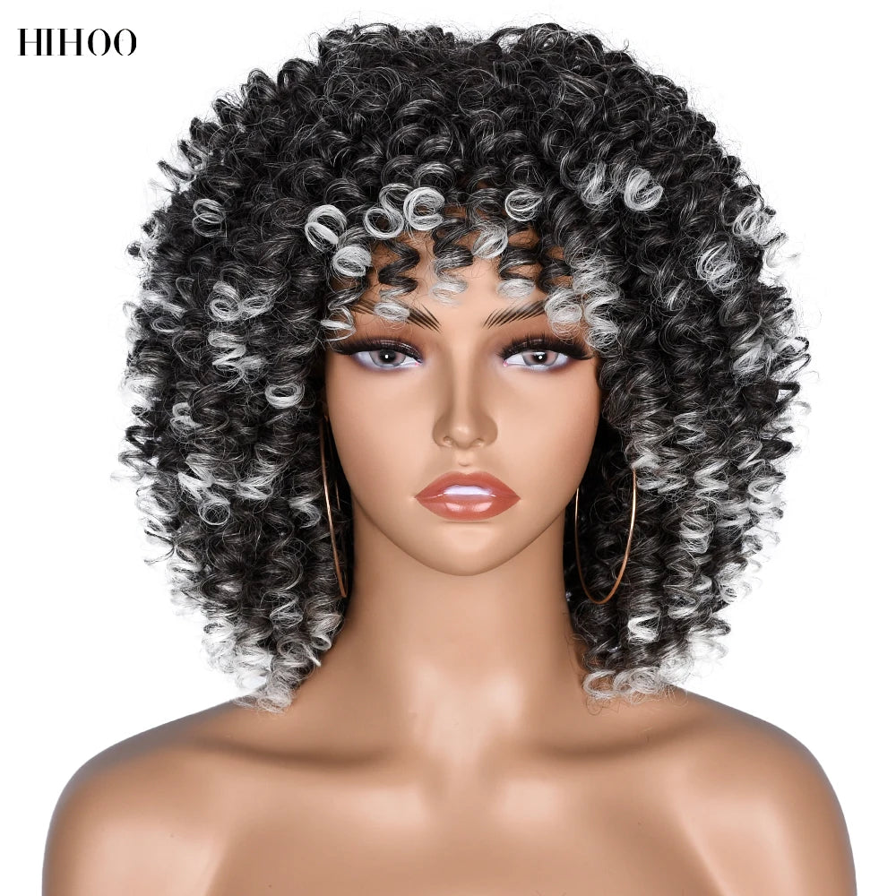 Synthetic Short Curly Wigs With Bangs - Various Colors Available