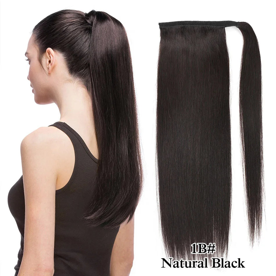 Straight Human Hair Wrap Around Ponytails