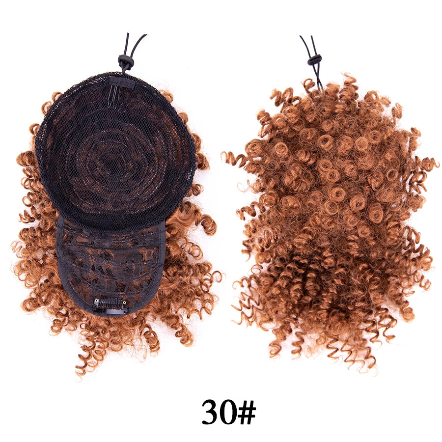 Afro Curly Adjustable Drawstring Synthetic Ponytail With Bangs