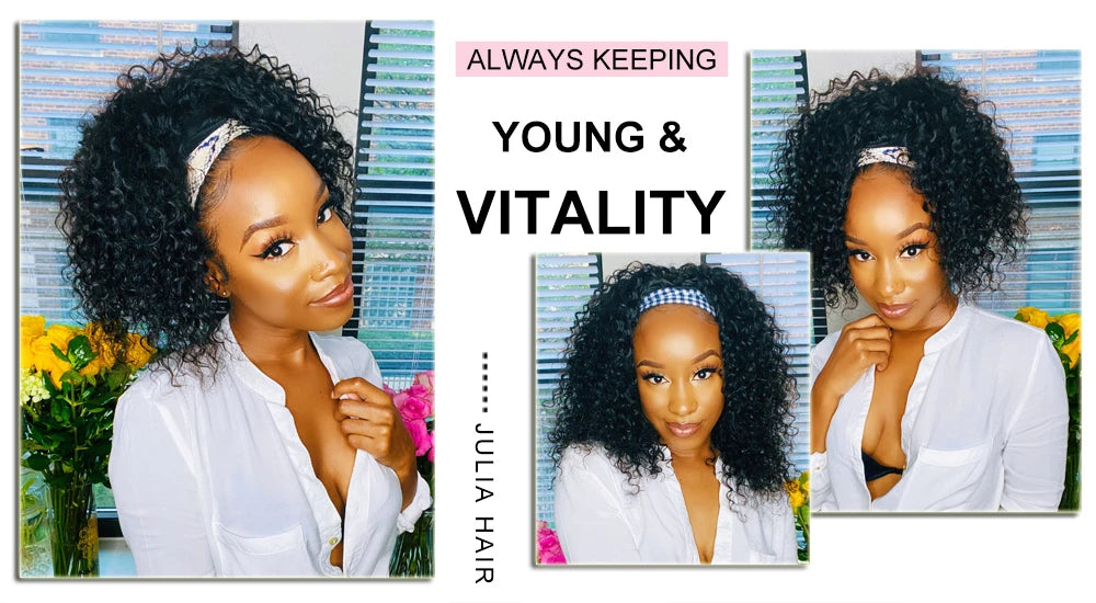 Curly Human Hair Headband & V Part Wig Human Hair