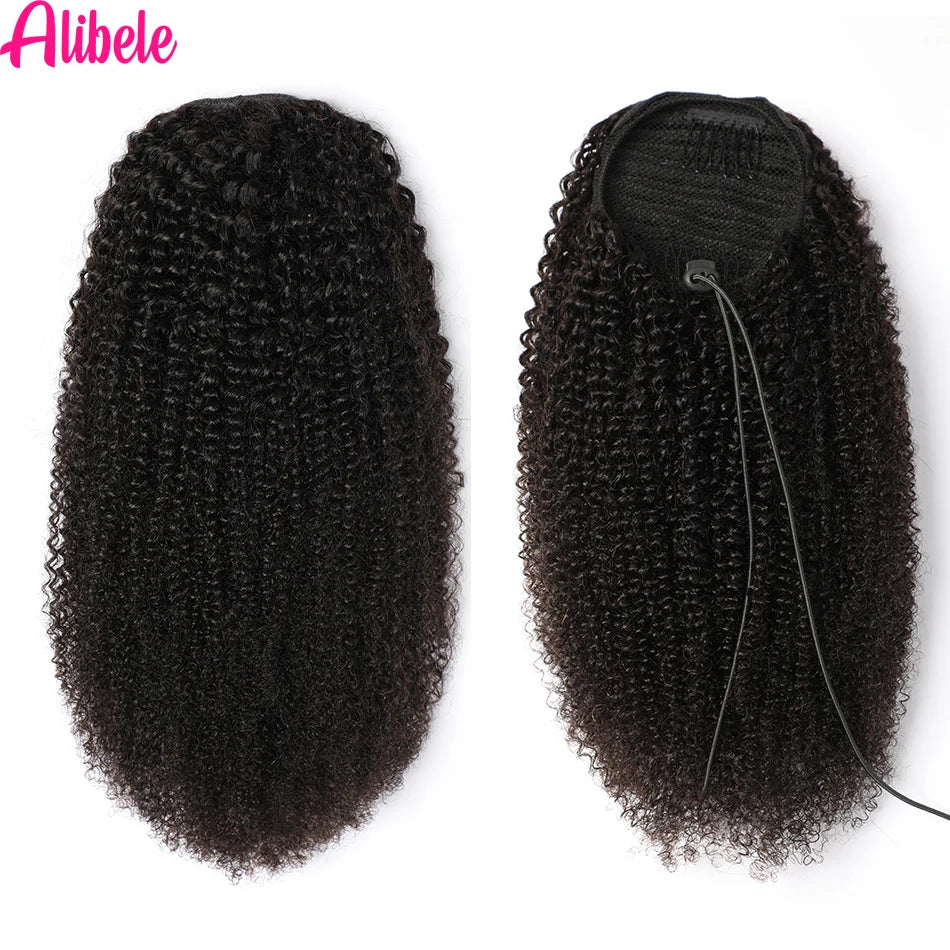 Afro Kinky Curly Drawstring Human Hair Ponytail