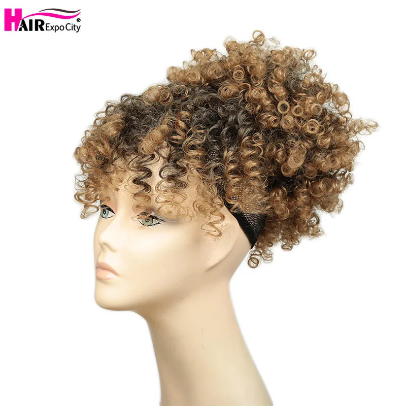 Short Kinky Curly Synthetic Ponytails With Bangs - Various Options Available