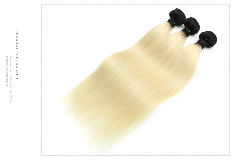 Straight Human Hair - Ombre 1B 613 Blonde Bundles with 4x4 Lace Closure