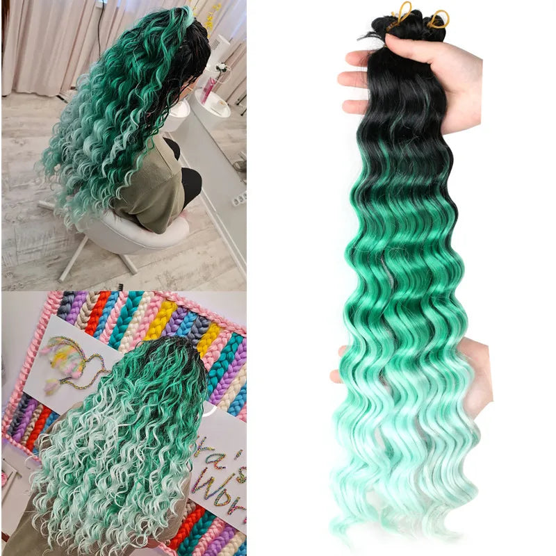 Ombre Deep Water Wave Bulk Crochet Synthetic Hair - Various Colors Available