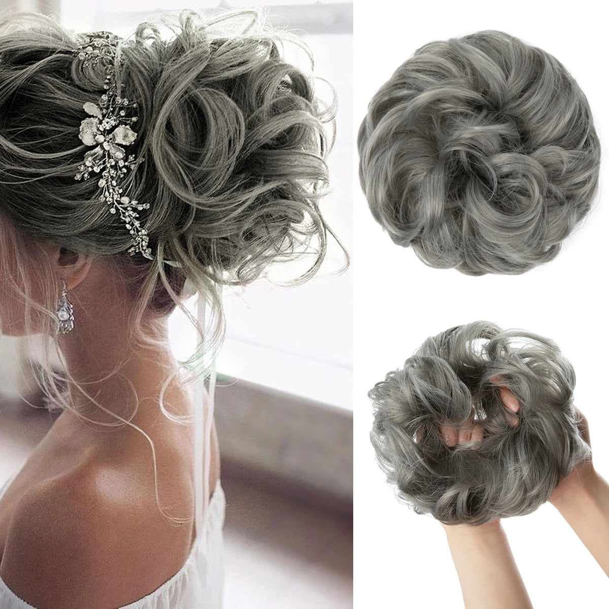 Synthetic Messy Curly Bun - Elastic Scrunchy Doughnut Updo Hair Pieces