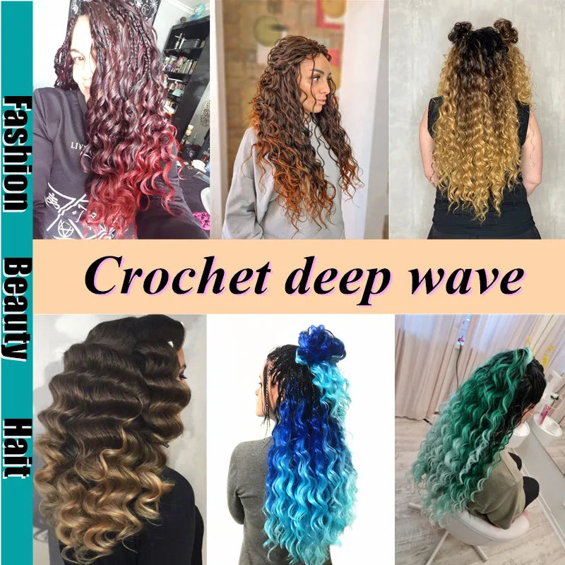 Ombre Deep Water Wave Bulk Crochet Synthetic Hair - Various Colors Available
