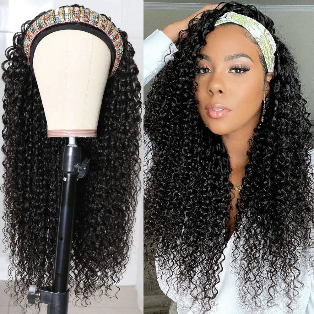 Curly Human Hair Headband & V Part Wig Human Hair
