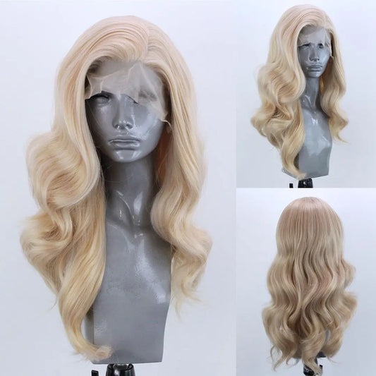 Long Wavy Blonde Synthetic Lace Front Wig
