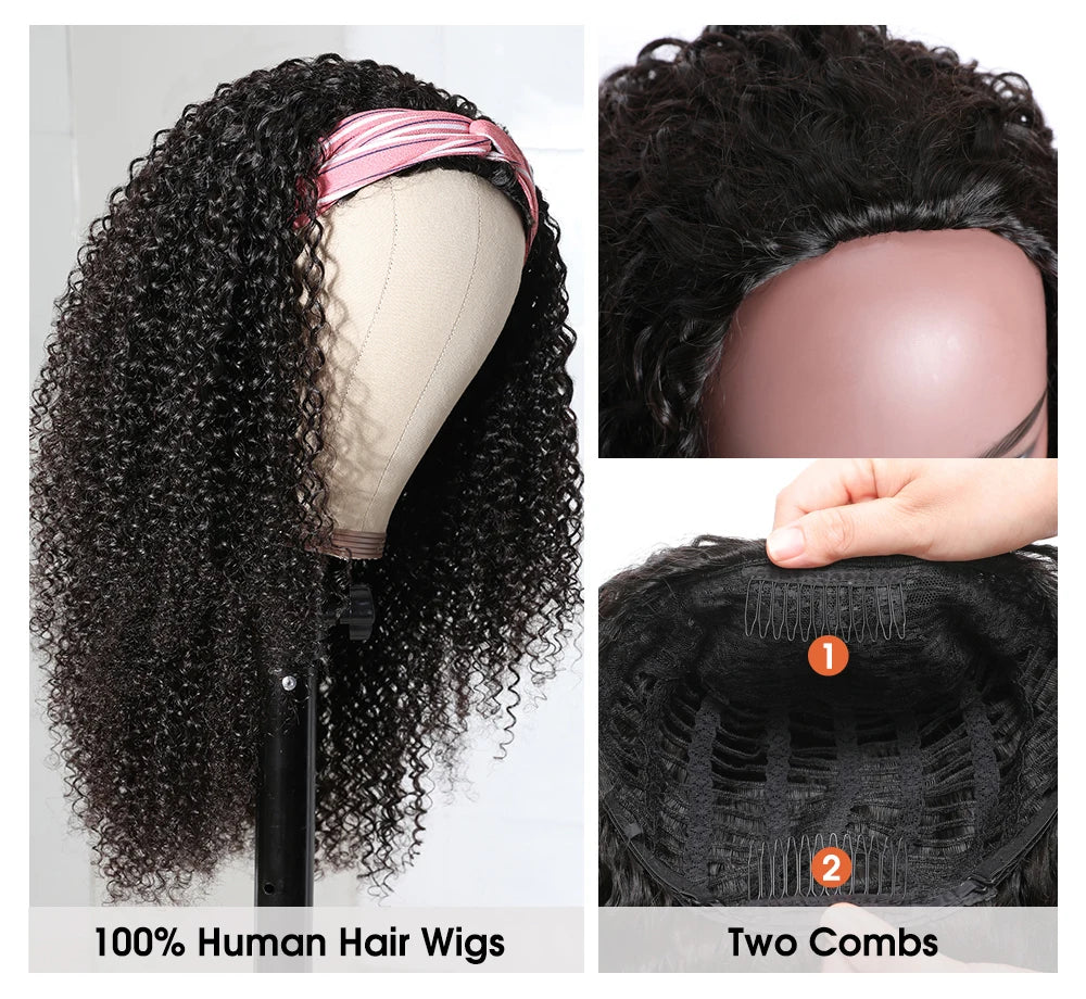 Kinky Curly Human Hair Headband Wig