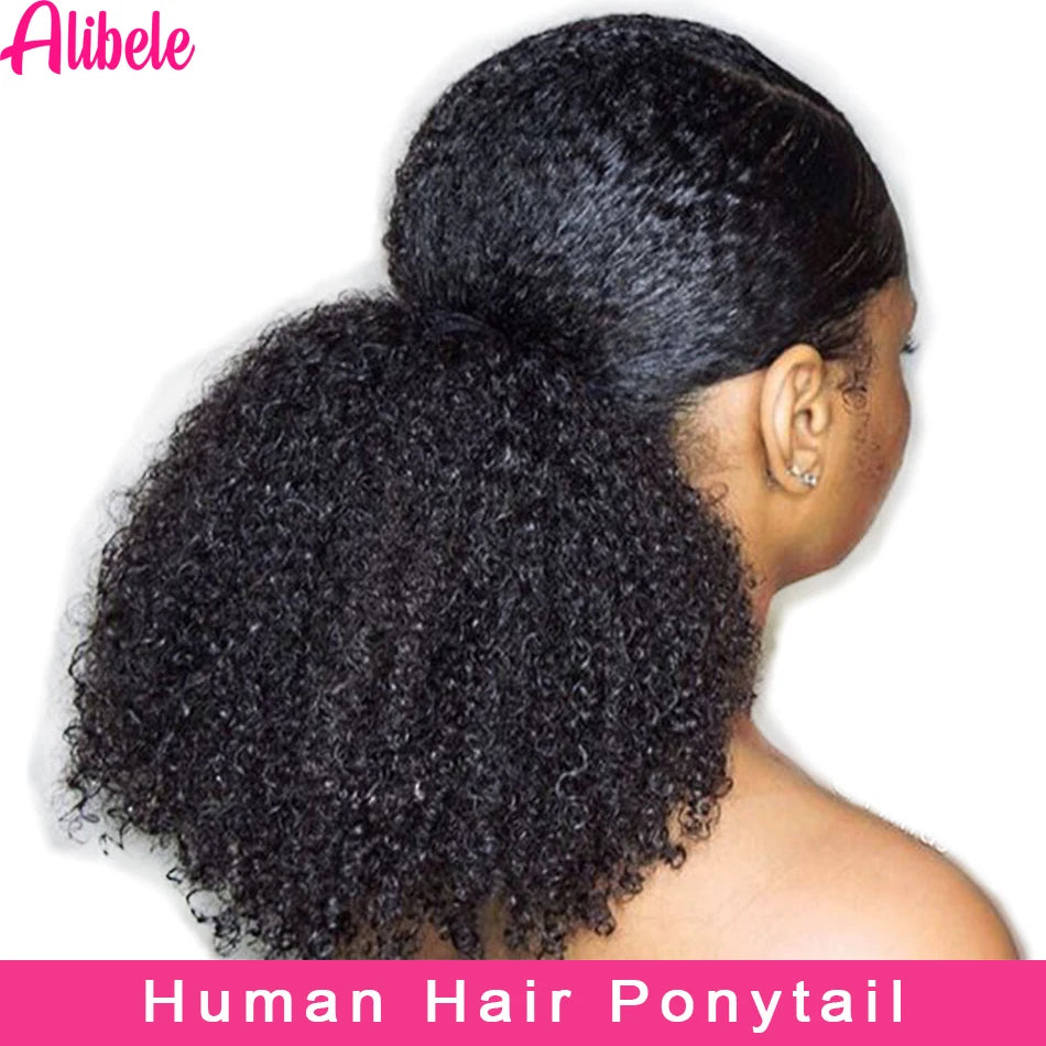 Afro Kinky Curly Drawstring Human Hair Ponytail