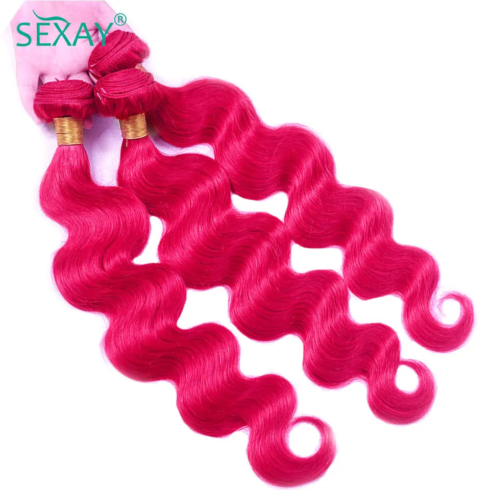 Pink 3 Bundles With Pre plucked Baby Hair Lace Closure - Human Hair