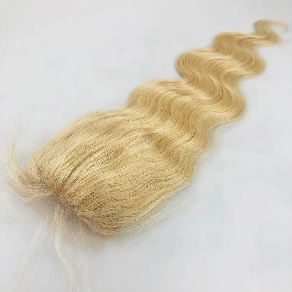 Blonde Body Wave Silk Silicone Silk Lace Closure Remy Human Hair