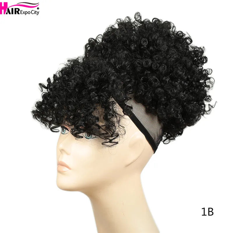 Short Kinky Curly Synthetic Ponytails With Bangs - Various Options Available
