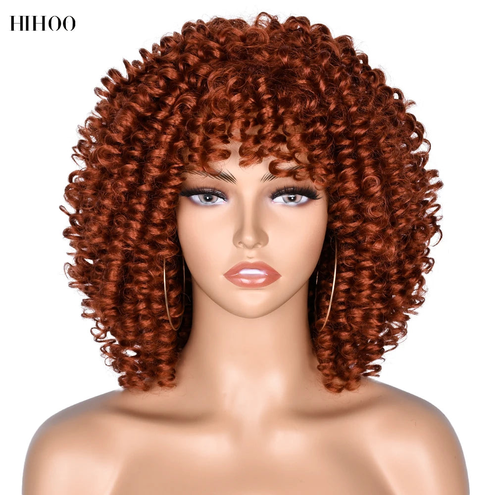 Synthetic Short Curly Wigs With Bangs - Various Colors Available