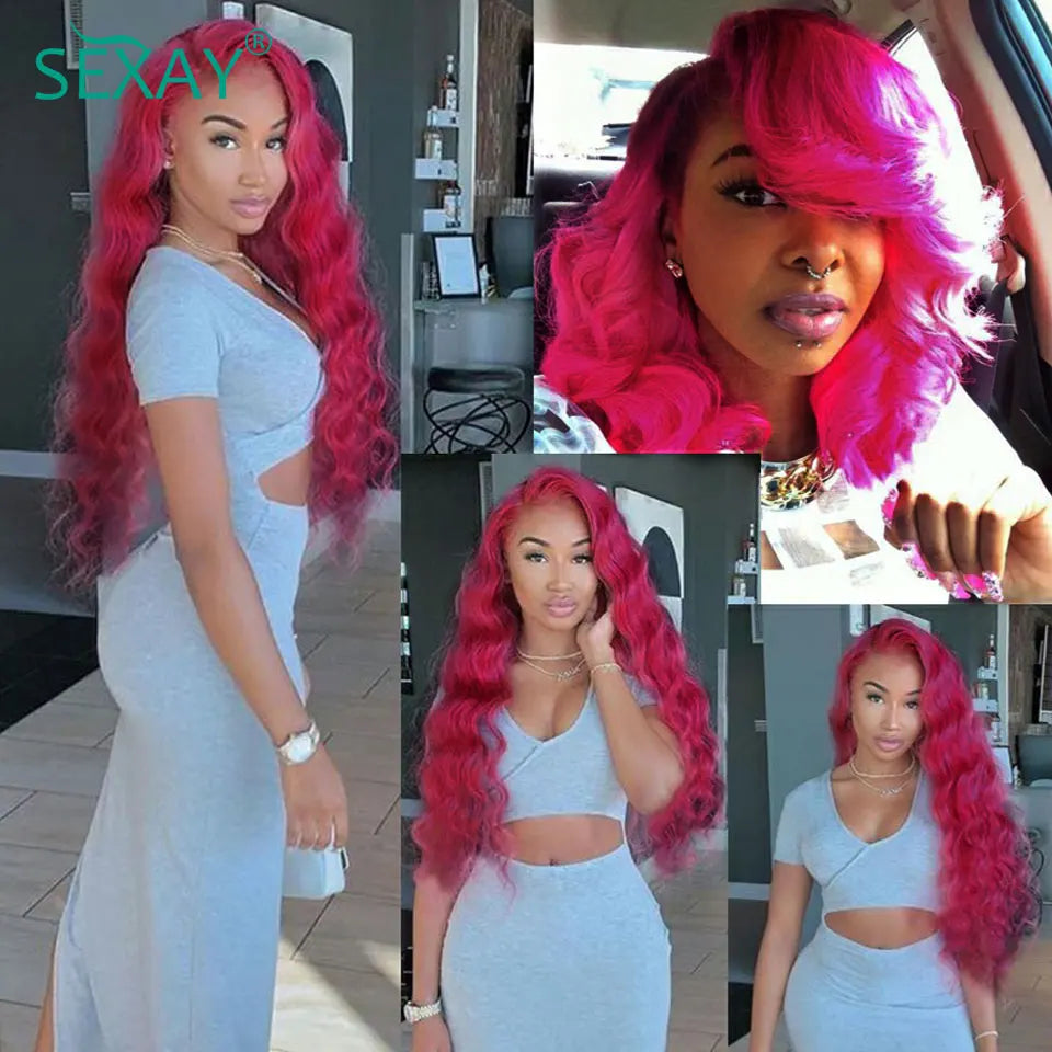 Pink 3 Bundles With Pre plucked Baby Hair Lace Closure - Human Hair