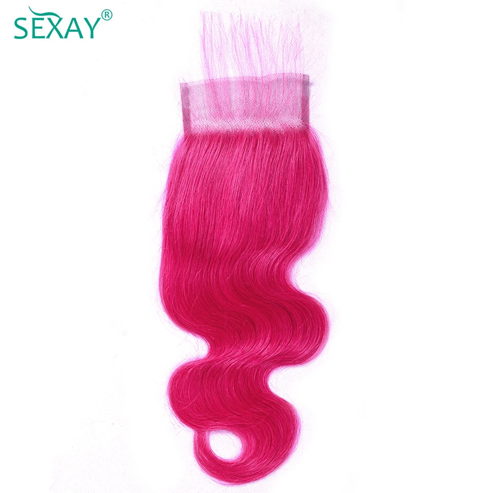 Pink 3 Bundles With Pre plucked Baby Hair Lace Closure - Human Hair