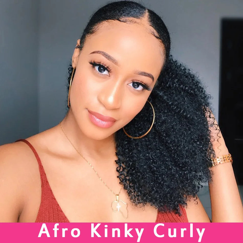 Afro Kinky Curly Drawstring Human Hair Ponytail